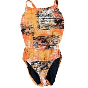 Speedo Vibrant Orange and Black Kids One Piece